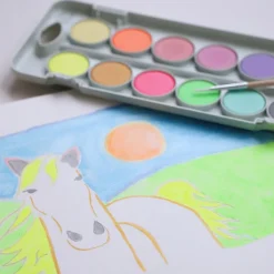 Acuarela escolar 12 colores flúor y metalizados