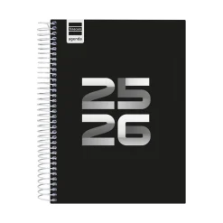 Agenda espiral cuarto Cool negro 2025-2026 día página