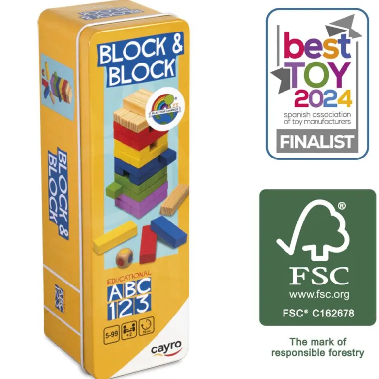 Block and block madera en caja metal
