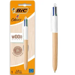 Bolígrafo Bic 4 colores cuerpo textura madera