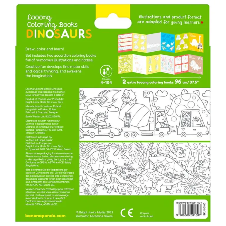 Colorea y aprende con dinosaurios, cuadernos para colorear extra largos