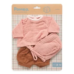Conjunto camisa y gorro rosa con bombacho marrón 32cm.