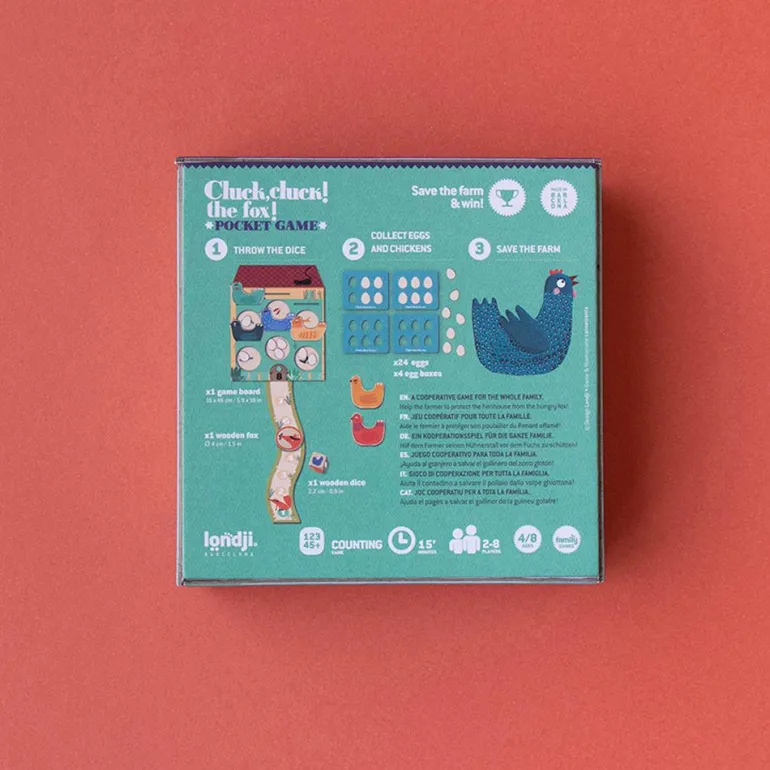 Juego de mesa cooperativo Cluck, cluck! The fox! pocket game