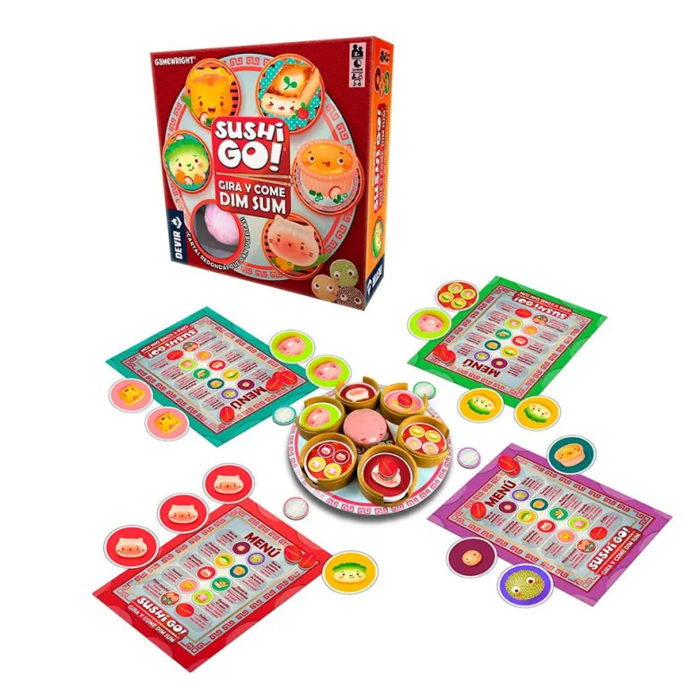 Juego de mesa Sushi Go gira y come dim sum.
