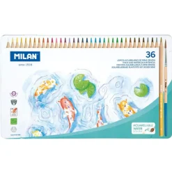 Lápiz acuarelable 36 colores mina gruesa caja de metal Milan