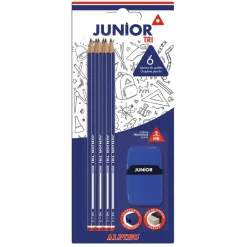 Lápiz grafito junior Tri 6 unidades con afilalápiz y goma