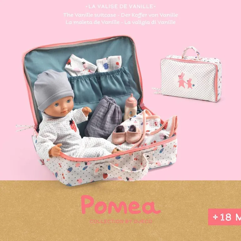 Maleta de Vanille con muñeco, ropa y accesorios Pomea