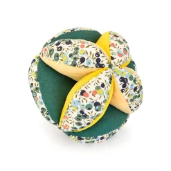 Pelota sensorial sonajero tela floral tonos amarillos y verdes 15cm