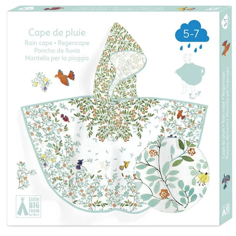 Poncho lluvia flores y pájaros