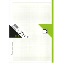Recambio A4 cuadro 5mm. 100 hojas 4 taladros borde verde