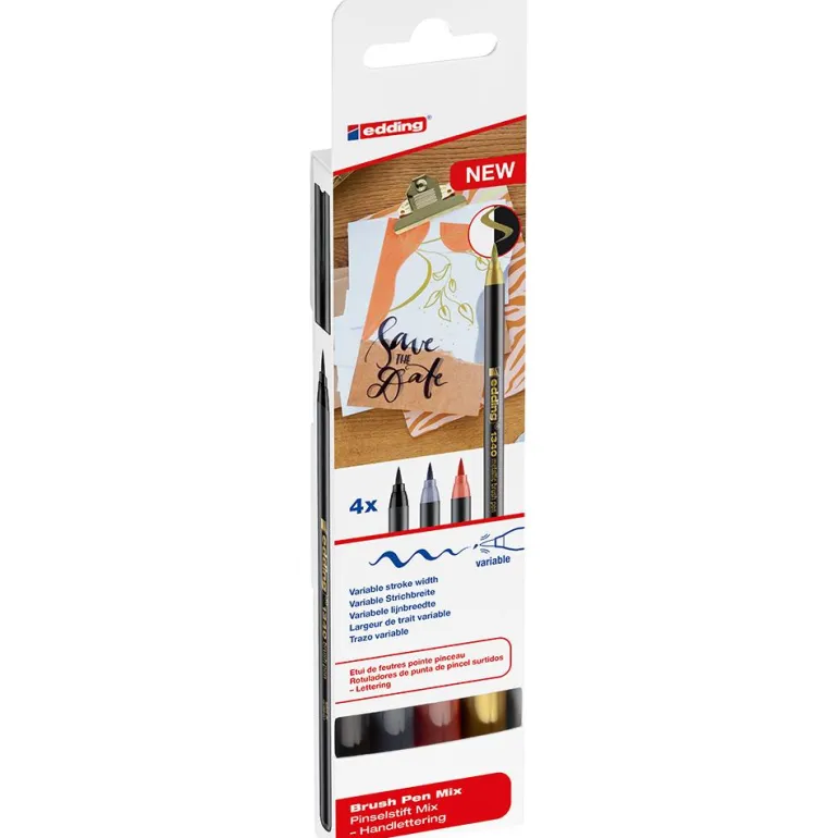 Rotulador punta pincel 4 colores Edding Brush Pen 1340