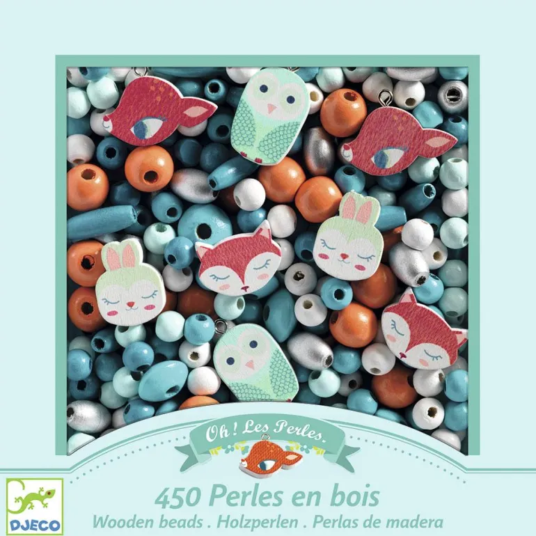 Set 450 abalorios madera animales